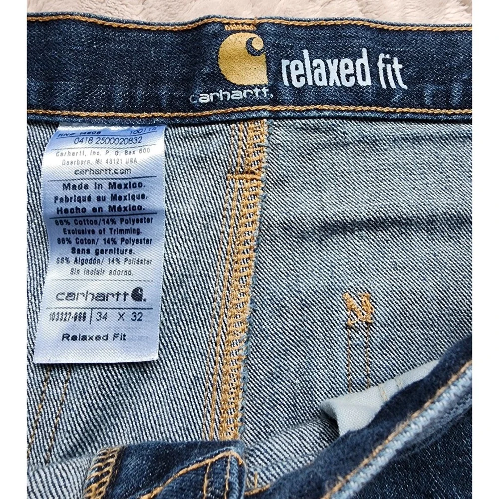 Carhartt Relaxed Fit Carpenter Jeans Mens 34x32 Dark Wash Work Pants 103327